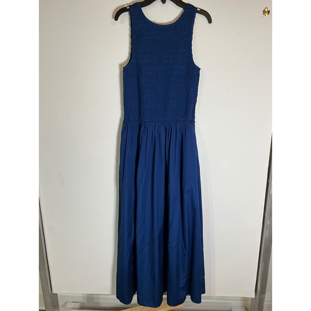 Madewell Smocked Tank Maxi Dress Blue Cotton Sleeveless Scoop Back Size S